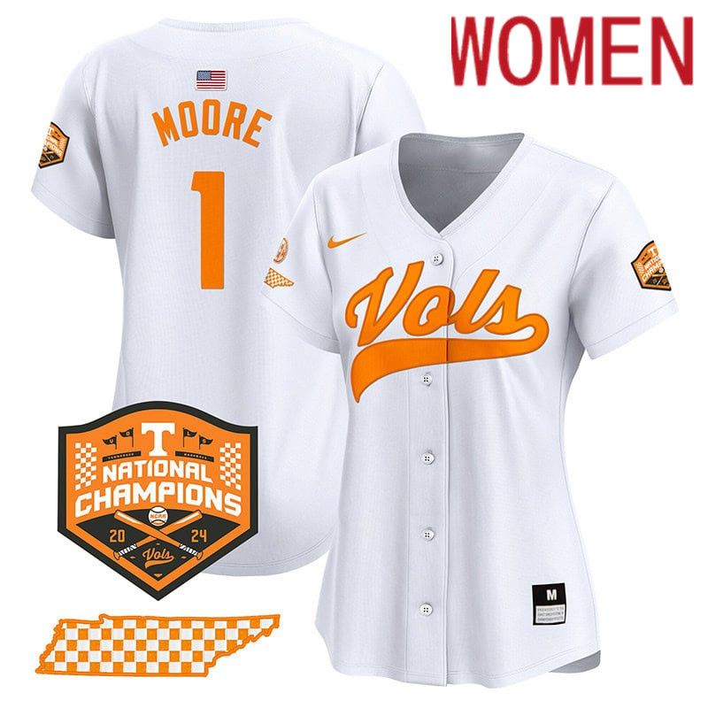 Women Tennessee Volunteers #1 Moore White 2024 Nike Champions Vapor Premier Limited NCAA Jersey